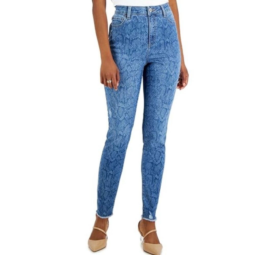 NWT 12/31 Snake Print High Rise Blue Distressed Skinny Jeans New